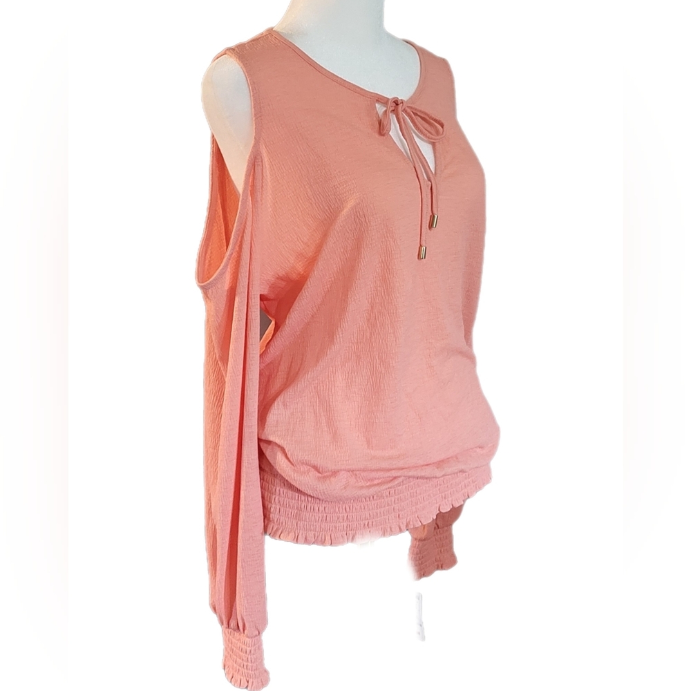 NWT INC cold shoulder, long sleeve, lightweight coral color blouse. Sz Lg - Picture 6 of 16
